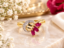 Lade das Bild in den Galerie-Viewer, Antik - Vintage Goldring Diamant *Rubine rot I Ring Gold Schmuck 14 Karat 585K