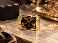 Lade das Bild in den Galerie-Viewer, Herrenring I 14 Karat 585K I Gold Ring Herren Schmuck I Rauchquarz I Vintage