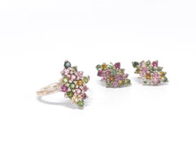 Lade das Bild in den Galerie-Viewer, Vintage Schmuck | kunter bunter Ring + Ohrstecker/ Ohrringe | Silber Silberschmuck | Gr. 59,5 | 925er