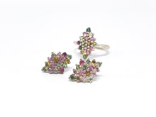 Lade das Bild in den Galerie-Viewer, Vintage Schmuck | kunter bunter Ring + Ohrstecker/ Ohrringe | Silber Silberschmuck | Gr. 59,5 | 925er