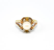 Lade das Bild in den Galerie-Viewer, Vintage Schmuck I Gold Ring I 14 Karat 585K I Perle + Diamanten ca. 0,15ct