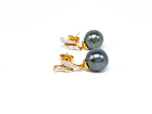 Lade das Bild in den Galerie-Viewer, Tahitiperlen I Tahiti Perlen Schmuck I Gold Goldschmuck I ohrringe Ohrstecker mit kleinen Diamanten I 14 Karat 585K