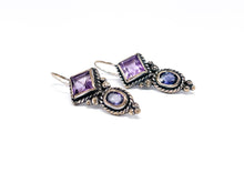Lade das Bild in den Galerie-Viewer, Vintage Antik Silber Schmuck I Ohrringe I *Amethyst* lila Steine I 925er