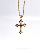 Lade das Bild in den Galerie-Viewer, Antik - Vintage I Einzigartig I Kreuz + Kette I Damen Schmuck Set I Gold I 14 Karat 585K 8 Karat 333K I „puniceus“ bedeutet granatrot