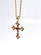 Lade das Bild in den Galerie-Viewer, Antik - Vintage I Einzigartig I Kreuz + Kette I Damen Schmuck Set I Gold I 14 Karat 585K 8 Karat 333K I „puniceus“ bedeutet granatrot