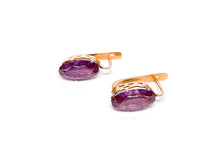 Lade das Bild in den Galerie-Viewer, Vintage I Schmuck I Goldschmuck I Ohrringe I Rotgold Roségold Gold I UDSSR I Amethyst lila I 14 Karat 585K 583K