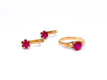 Lade das Bild in den Galerie-Viewer, Vintage Art Deco | Roségold Rotgold Gold | Ring + Ohrringe | UDSSR | Rubin - Smaragd rot | 14 Karat 585K 583K