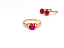 Lade das Bild in den Galerie-Viewer, Vintage Art Deco | Roségold Rotgold Gold | Ring + Ohrringe | UDSSR | Rubin - Smaragd rot | 14 Karat 585K 583K