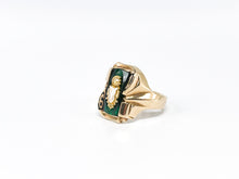 Lade das Bild in den Galerie-Viewer, High School College Ring I Siegelring I USA I Herren Ring I "HERFF JONES CD" 16 I 10K 417 Karat Gold I + grüner Stein