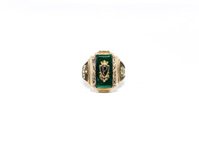 Lade das Bild in den Galerie-Viewer, Siegelring I College Ring "P" "H.S." HIGH SCHOOL I USA I Herren Ring I "HERFF JONES HJ" 1968 I 10K 417 Karat Gold I + grüner Stein