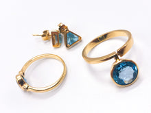 Lade das Bild in den Galerie-Viewer, Gold I Goldschmuck Set I zeitlos I *Aqua babyblau* I Ringe + Ohrstecker I 18 Karat 750K