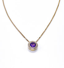 Lade das Bild in den Galerie-Viewer, Vintage Antik Schmuck I Kette + Anhänger I Gold I 0,12ct Diamanten *lila Amethyst* I 14 Karat 585K