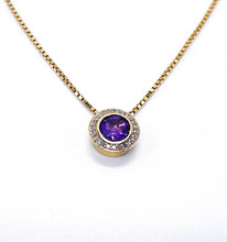 Lade das Bild in den Galerie-Viewer, Vintage Antik Schmuck I Kette + Anhänger I Gold I 0,12ct Diamanten *lila Amethyst* I 14 Karat 585K