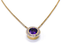 Lade das Bild in den Galerie-Viewer, Vintage Antik Schmuck I Kette + Anhänger I Gold I 0,12ct Diamanten *lila Amethyst* I 14 Karat 585K