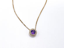 Lade das Bild in den Galerie-Viewer, Vintage Antik Schmuck I Kette + Anhänger I Gold I 0,12ct Diamanten *lila Amethyst* I 14 Karat 585K