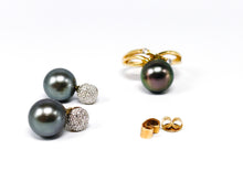 Lade das Bild in den Galerie-Viewer, Perlfekt I Tahitiperlen Set I Ohrstecker + Ring I Gold I Glitzer I 14 Karat 585K