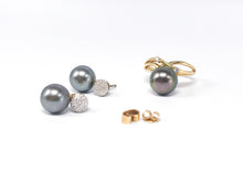 Lade das Bild in den Galerie-Viewer, Perlfekt I Tahitiperlen Set I Ohrstecker + Ring I Gold I Glitzer I 14 Karat 585K