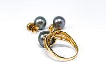 Lade das Bild in den Galerie-Viewer, Perlfekt I Tahitiperlen Set I Ohrstecker + Ring I Gold I Glitzer I 14 Karat 585K