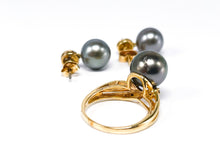 Lade das Bild in den Galerie-Viewer, Perlfekt I Tahitiperlen Set I Ohrstecker + Ring I Gold I Glitzer I 14 Karat 585K