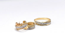 Lade das Bild in den Galerie-Viewer, bicolor Goldschmuck Ring + Ohrringe Set - Gold/ Weißgold- 14 Karat 585K