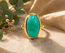 Lade das Bild in den Galerie-Viewer, Antik Vintage Schmuck I Jugendstil I Gold Ring I Jadeit Türkis I 14 Karat 585K
