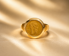 Lade das Bild in den Galerie-Viewer, Maximiliano Emperador | 1865 | Imperio Mexicano | Damen Siegelring | Gold Ring Münzring | 14 Karat 585K + 900er
