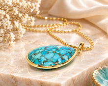 Lade das Bild in den Galerie-Viewer, Vintage Schmuck I Türkis Tropfenform I Cabochon I vergoldet I 925er Silber
