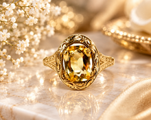 Lade das Bild in den Galerie-Viewer, Art déco - Jugendstil I Damen Schmuck I Gold/ Goldschmuck Schmuck I  Ring I 14 Karat 585K I VINTAGE ANTIK - Citrin I Saphir Gelb
