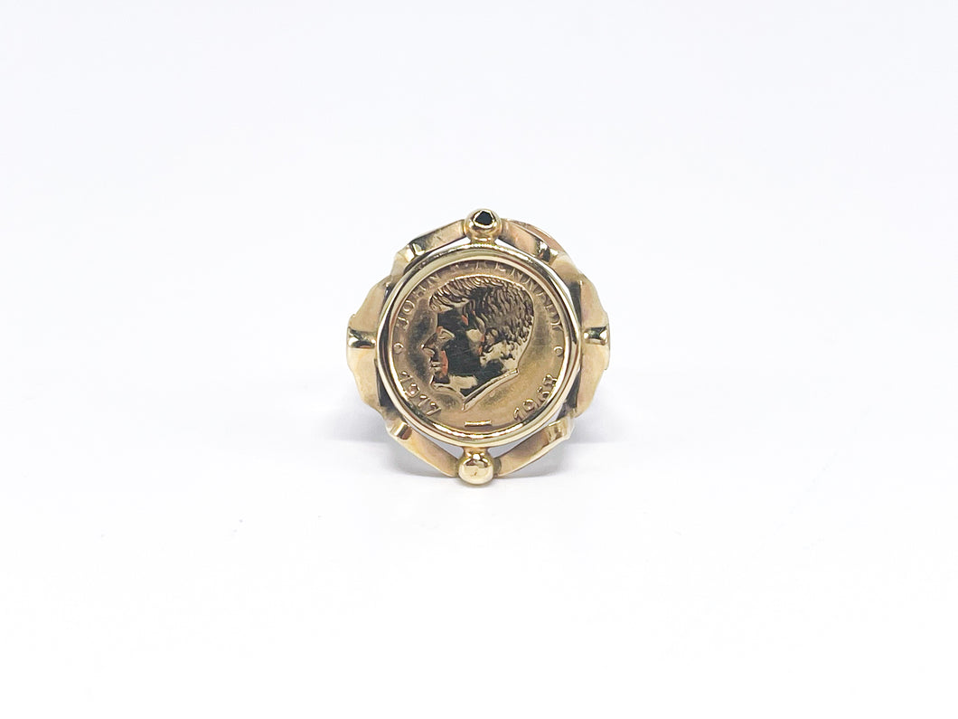 Vintage - Antik Schmuck | Siegelring Gold Ring Münzring Münze | JFK In Memoriam John F. Kennedy | 8 Karat 333K