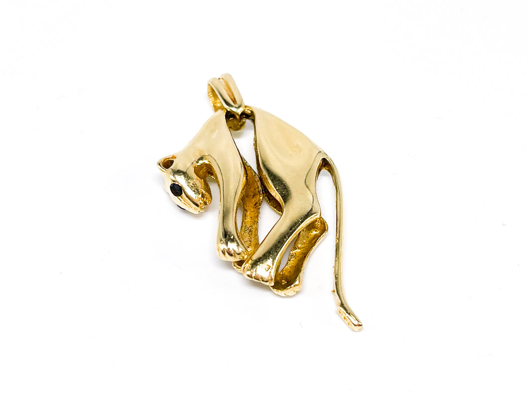 Panther I Damen & Herren Gold Anhänger I *Saphir blaue schwarze Augen* I 14 Karat 585K