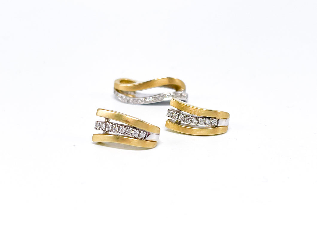 Bicolor Schmuck-Set I Ohrringe Anhänger I Gold Weißgold I 14 Karat 585K I 0,24ct Diamanten I + Zertifikate