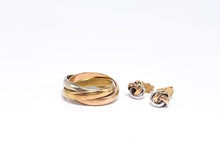 Lade das Bild in den Galerie-Viewer, trinity tricolor Set Gelbgold Weißgold Roségold Rotgold 3er Ring + Ohrringe 14K 585 Karat
