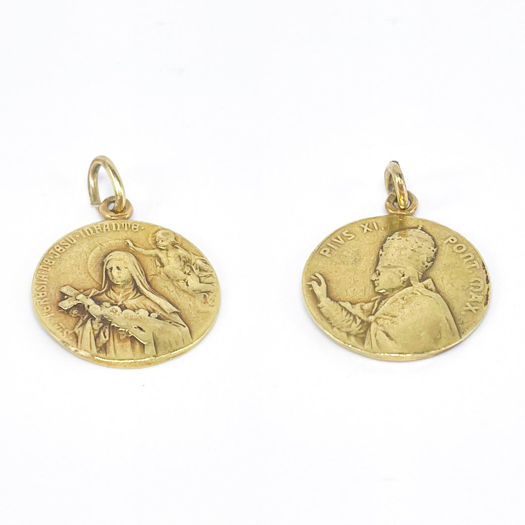 Vintage 70er Jahre Goldschmuck | Münzanhänger Gold Anhänger | Mutter Maria, Papst | 18 Karat 750K