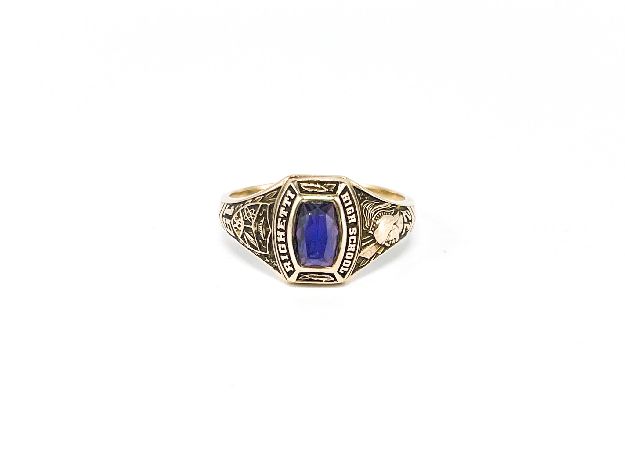 College High School I Siegelring Righetti I Ring I USA I Herren Ring I BALFOUR 1972 I 10K 417 Karat Gold I lila blauer Stein
